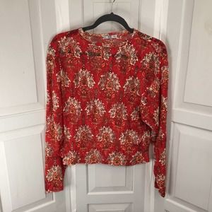 Zara Red & White Floral Print Lace Top